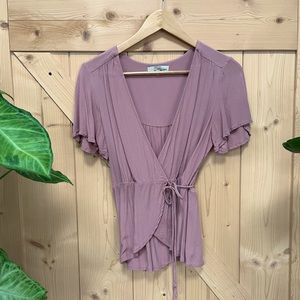 June & Hudson Blush Pink Short Sleeve Wrap Shirt | Small